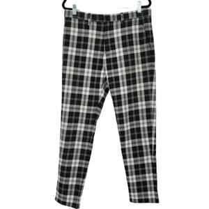 Zara Black White Checkered Plaid Pull On Straight Leg Pants Trousers Size 31